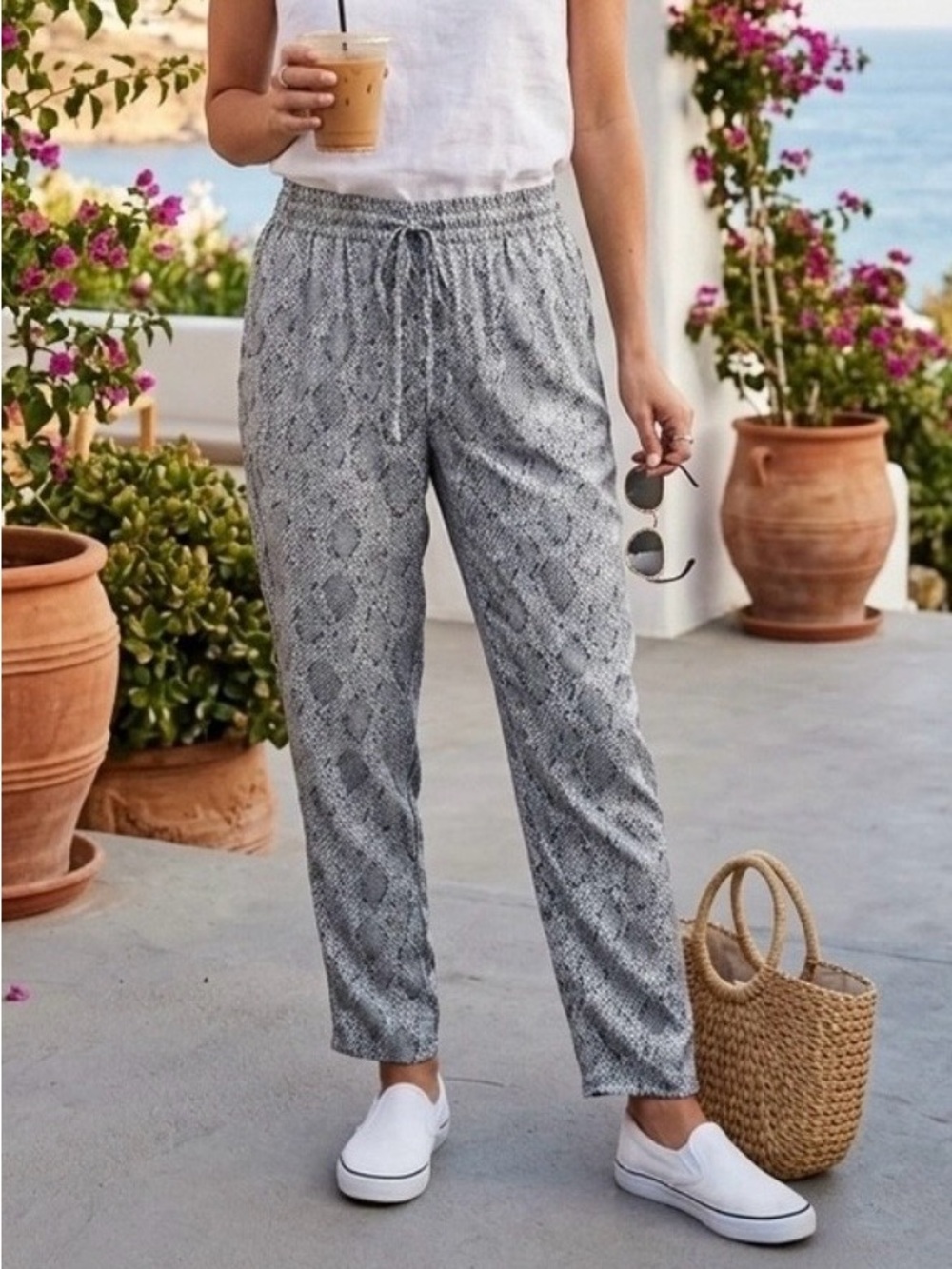 J. McLaughlin Grey Snake Print Ankle Pants